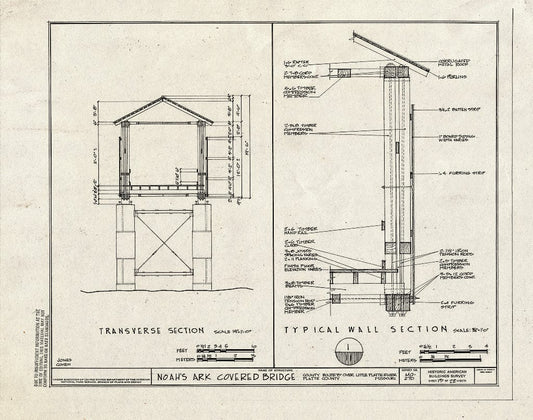 Blueprint 15. Transverse Section, Typical Wall Section - Noah's Ark Covered Bridge, County Route B Over Little Platte River, Hoover, Platte County, MO