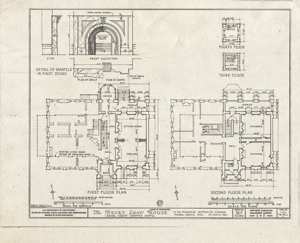 Blueprint HABS MO,96-SALU,7- (Sheet 1 of 7) - Henry Shaw House, 2345 Tower Grove Avenue, Saint Louis, Independent City, MO