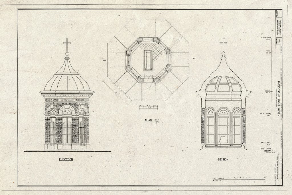 Blueprint HABS MO,96-SALU,105E- (Sheet 1 of 3) - Missouri Botanical Garden, Henry Shaw Mausoleum, 2345 Tower Grove Avenue, Saint Louis, Independent City, MO