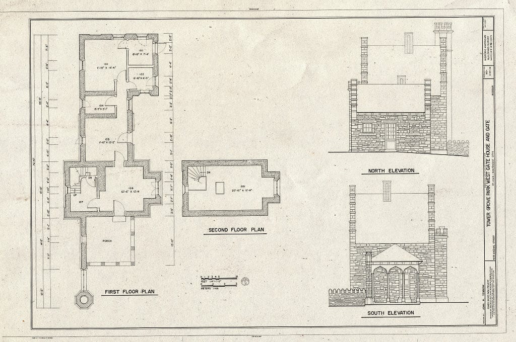 Blueprint HABS MO,96-SALU,46B- (Sheet 1 of 2) - Tower Grove Park, West Gate House & Gate, 4255 Arsenal Street, Saint Louis, Independent City, MO