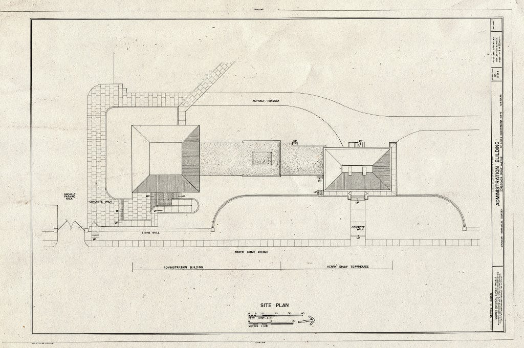 Blueprint HABS MO,96-SALU,105B- (Sheet 1 of 8) - Missouri Botanical Garden, Administration Building, 2345 Tower Grove Avenue, Saint Louis, Independent City, MO