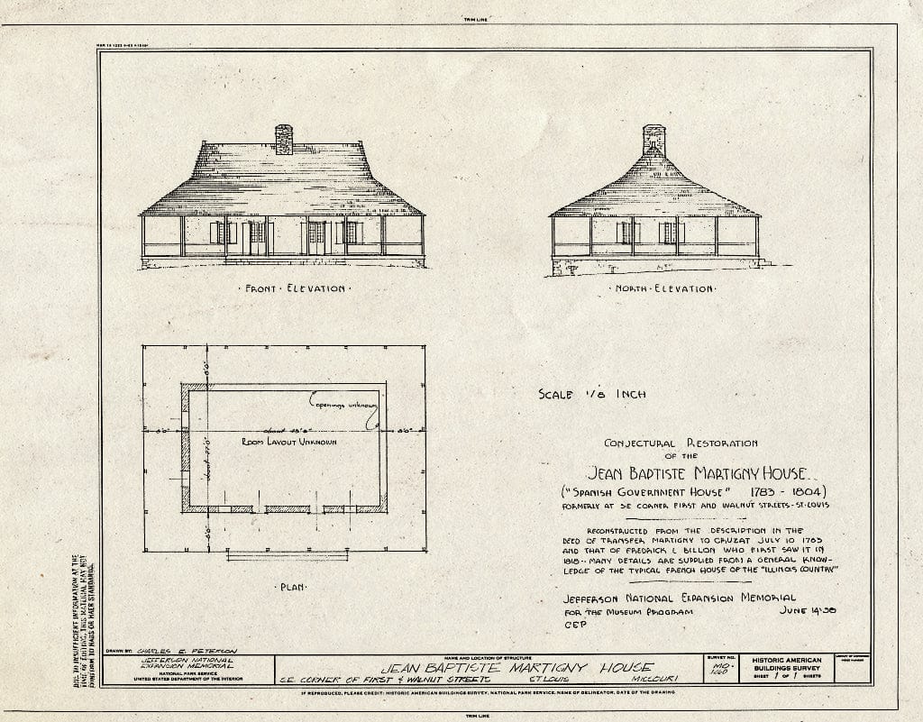 Blueprint HABS MO,96-SALU,103- (Sheet 1 of 1) - Jean Baptiste Matigny House, Southeast Corner of First & Walnut Streets, Saint Louis, Independent City, MO