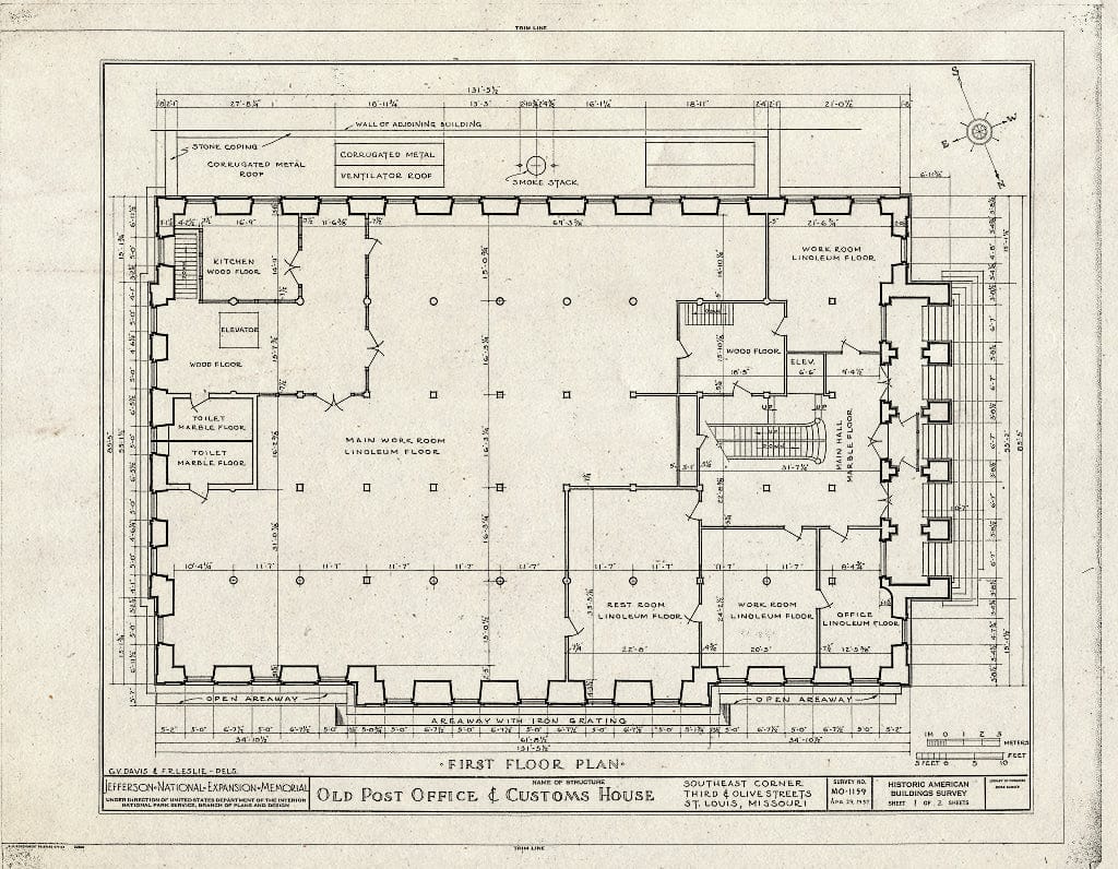 Blueprint HABS MO,96-SALU,114- (Sheet 1 of 2) - Old Post Office & Customs House, Third & Olive Streets, Saint Louis, Independent City, MO