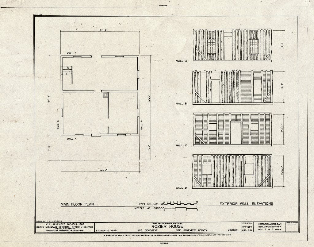 Blueprint HABS MO,97-SAIGEN,37- (Sheet 2 of 3) - Rozier House, St. Mary's Road, Sainte Genevieve, Ste. Genevieve County, MO