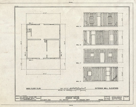 Blueprint HABS MO,97-SAIGEN,37- (Sheet 2 of 3) - Rozier House, St. Mary's Road, Sainte Genevieve, Ste. Genevieve County, MO