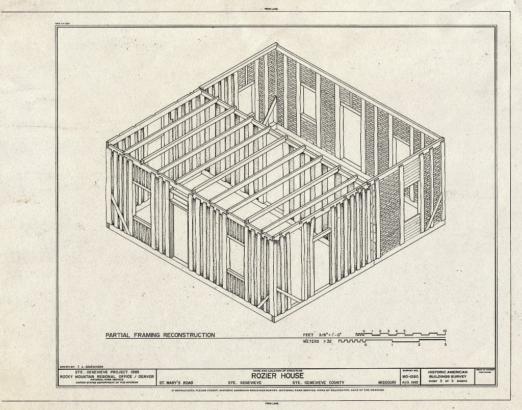 Blueprint HABS MO,97-SAIGEN,37- (Sheet 3 of 3) - Rozier House, St. Mary's Road, Sainte Genevieve, Ste. Genevieve County, MO