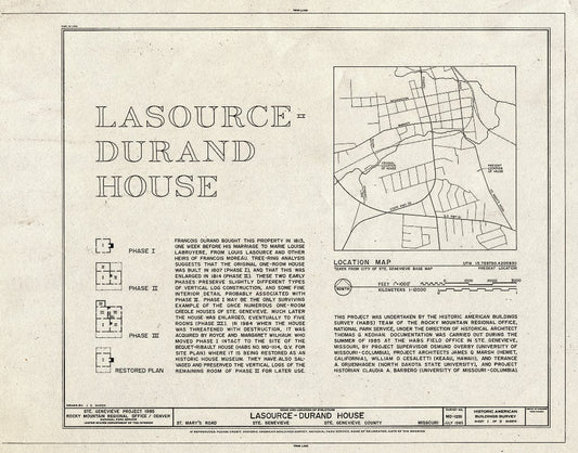 Blueprint HABS MO,97-SAIGEN,30- (Sheet 1 of 9) - Lasource-Durand House, St. Mary's Road Behind Bequet-Ribault House, Sainte Genevieve, Ste. Genevieve County, MO