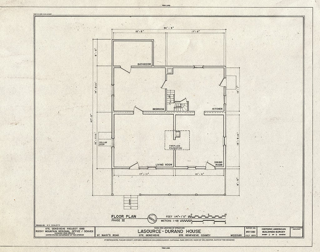 Blueprint HABS MO,97-SAIGEN,30- (Sheet 2 of 9) - Lasource-Durand House, St. Mary's Road Behind Bequet-Ribault House, Sainte Genevieve, Ste. Genevieve County, MO