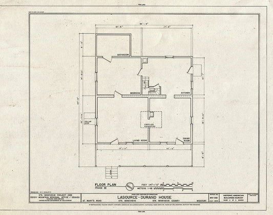 Blueprint HABS MO,97-SAIGEN,30- (Sheet 2 of 9) - Lasource-Durand House, St. Mary's Road Behind Bequet-Ribault House, Sainte Genevieve, Ste. Genevieve County, MO