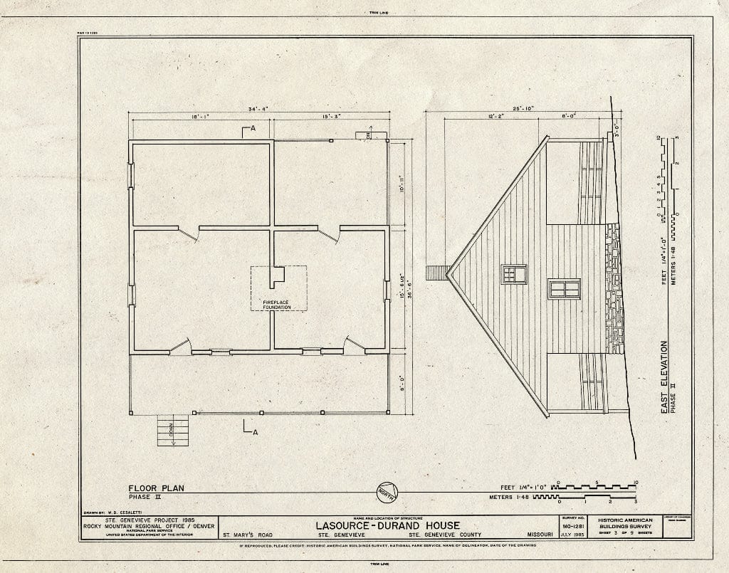 Blueprint HABS MO,97-SAIGEN,30- (Sheet 3 of 9) - Lasource-Durand House, St. Mary's Road Behind Bequet-Ribault House, Sainte Genevieve, Ste. Genevieve County, MO
