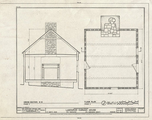 Blueprint HABS MO,97-SAIGEN,30- (Sheet 5 of 9) - Lasource-Durand House, St. Mary's Road Behind Bequet-Ribault House, Sainte Genevieve, Ste. Genevieve County, MO
