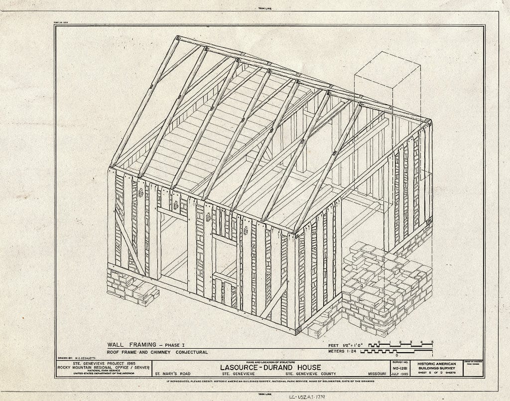 Blueprint HABS MO,97-SAIGEN,30- (Sheet 8 of 9) - Lasource-Durand House, St. Mary's Road Behind Bequet-Ribault House, Sainte Genevieve, Ste. Genevieve County, MO