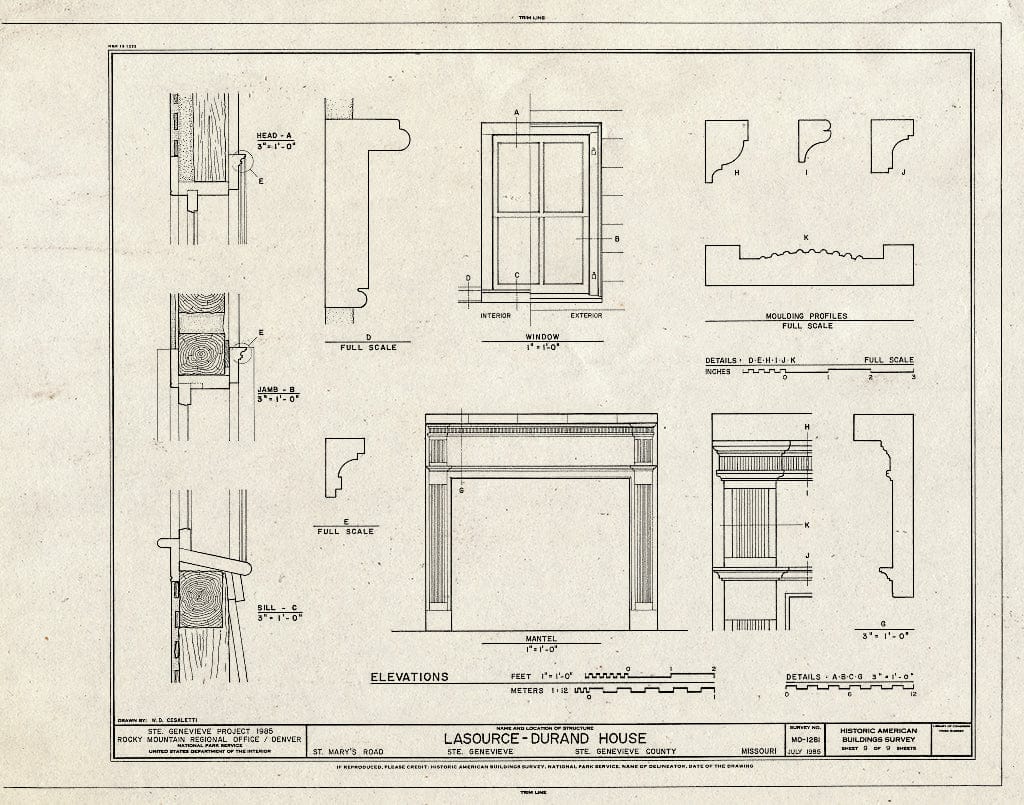 Blueprint HABS MO,97-SAIGEN,30- (Sheet 9 of 9) - Lasource-Durand House, St. Mary's Road Behind Bequet-Ribault House, Sainte Genevieve, Ste. Genevieve County, MO