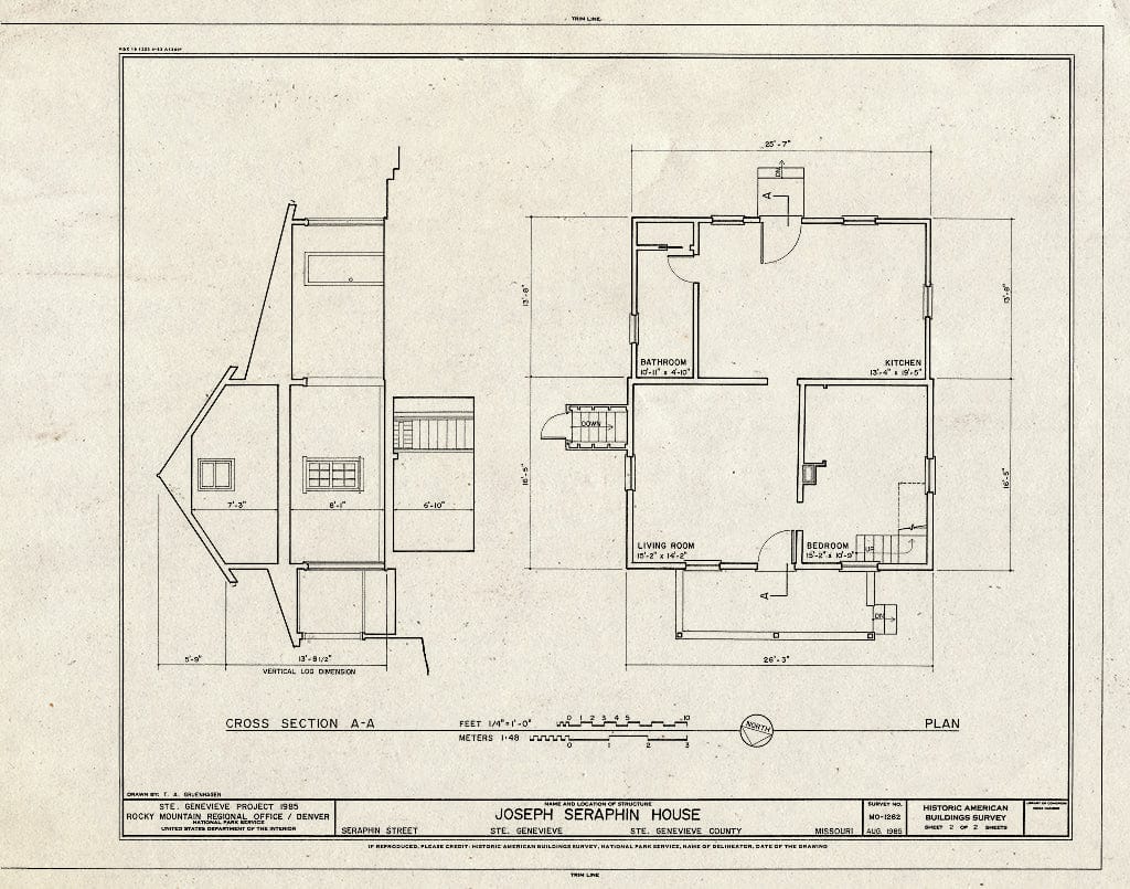 Blueprint HABS MO,97-SAIGEN,32- (Sheet 2 of 2) - Joseph Seraphin House, 74 Seraphin Street, Sainte Genevieve, Ste. Genevieve County, MO