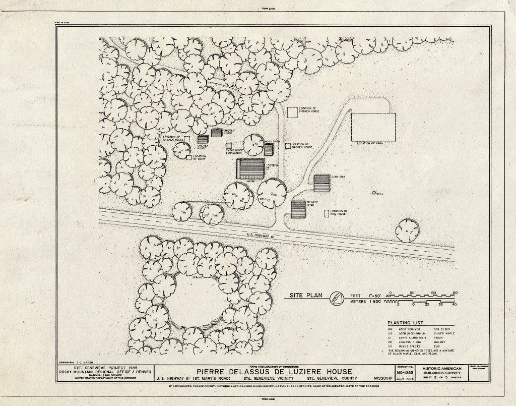 Blueprint HABS MO,97-SAIGEN.V,5- (Sheet 2 of 5) - Pierre Delassus DeLuziereHouse, U.S. Route 61, Sainte Genevieve, Ste. Genevieve County, MO