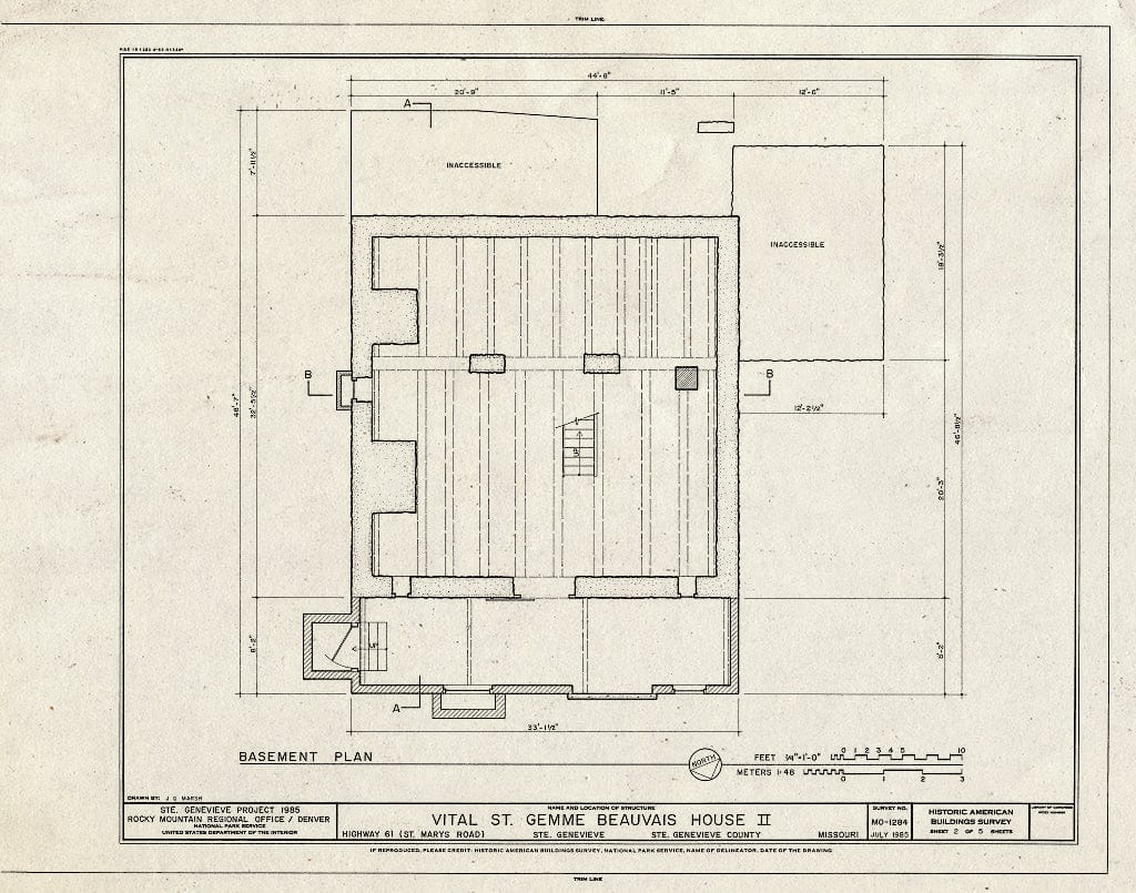 Blueprint HABS 7-SAIGEN,36- [1991(HABS):19] (Sheet 2 of 5) - Vital St. Gemme Beauvais House II, St. Mary's Road, Sainte Genevieve, Ste. Genevieve County, MO