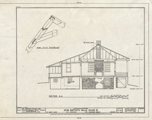Blueprint HABS MO,97-SAIGEN,34- (Sheet 3 of 5) - Jean Baptiste Valle House II, St. Mary's Road, Sainte Genevieve, Ste. Genevieve County, MO