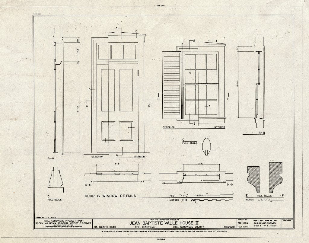 Blueprint HABS MO,97-SAIGEN,34- (Sheet 5 of 5) - Jean Baptiste Valle House II, St. Mary's Road, Sainte Genevieve, Ste. Genevieve County, MO