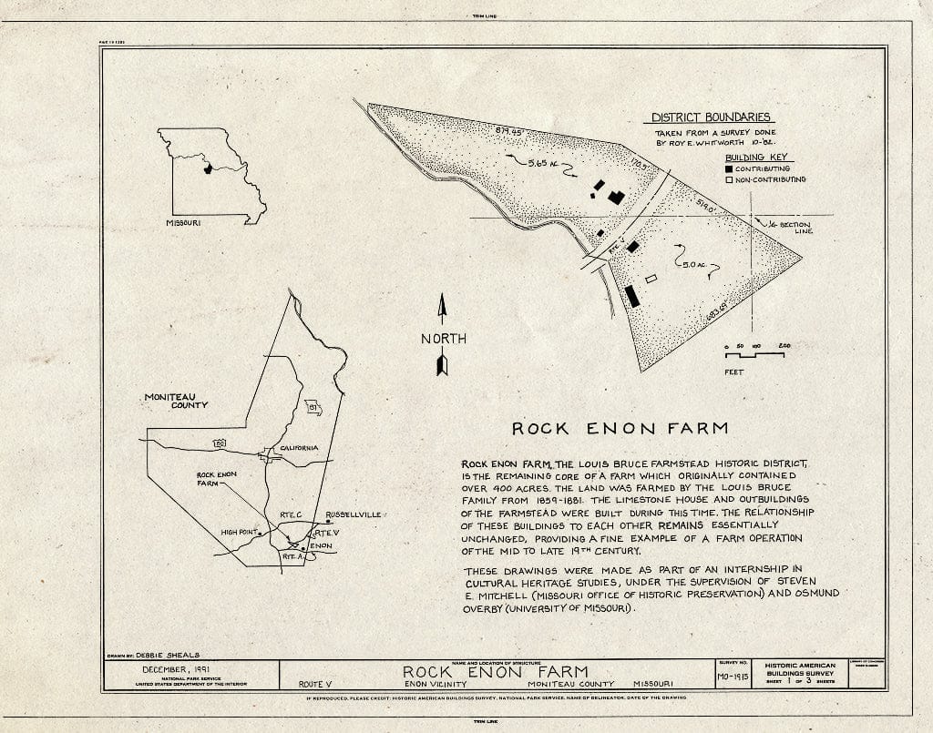 Blueprint HABS MO,68-ENON.V,1- (Sheet 1 of 3) - Rock Enon Farm, State Route V, Enon, Moniteau County, MO