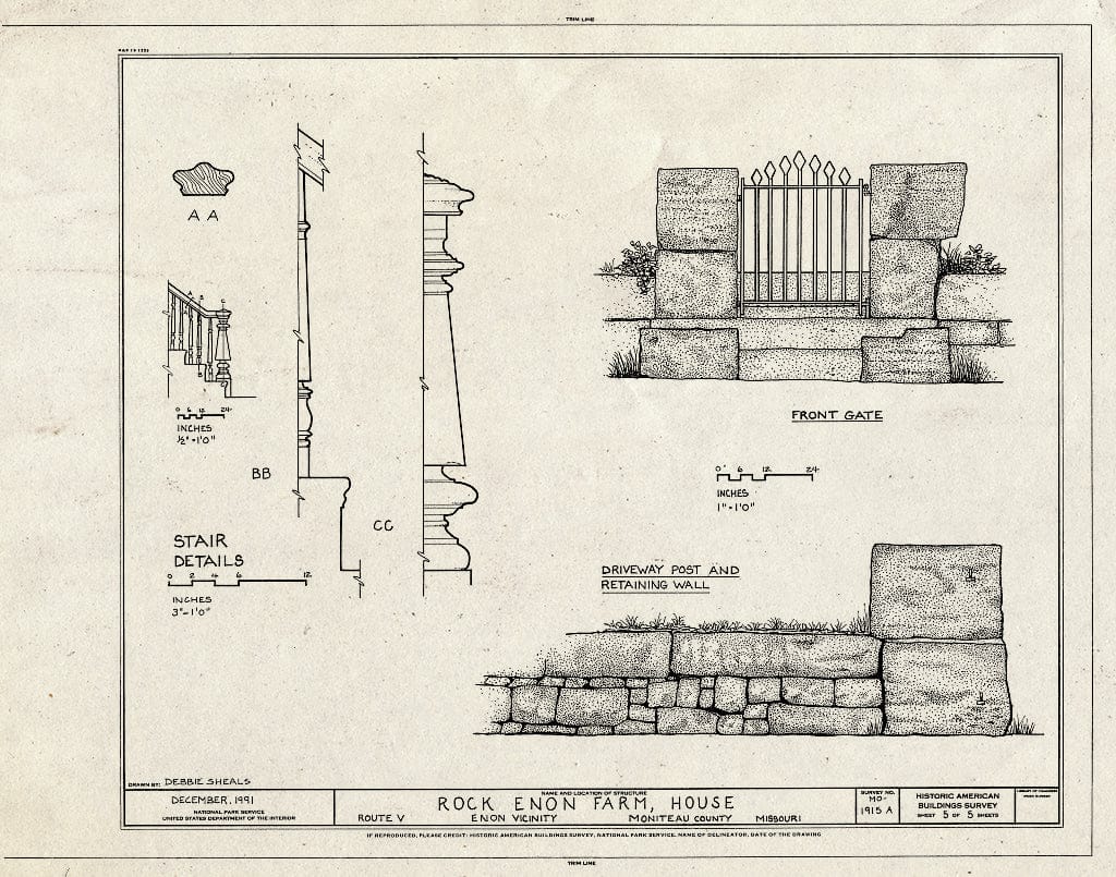 Blueprint HABS MO,68-ENON.V,1A- (Sheet 5 of 5) - Rock Enon Farm, House, State Route V, Enon, Moniteau County, MO