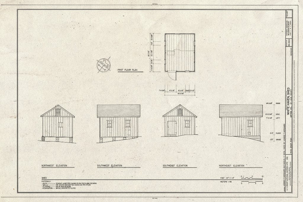 Blueprint HABS MO,95-AFT.V,1A- (Sheet 1 of 1) - White Haven, Shed, 7400 Grant Road, Affton, St. Louis County, MO