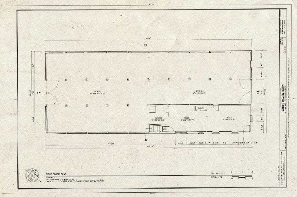 Blueprint HABS MO,95-AFT.V,1C- (Sheet 1 of 7) - White Haven, Barn, 7400 Grant Road, Affton, St. Louis County, MO