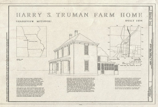 Blueprint HABS MO-1937 (Sheet 1 of 12) - Harry S. Truman Farm Home, 12302 Blue Ridge Boulevard, Grandview, Jackson County, MO