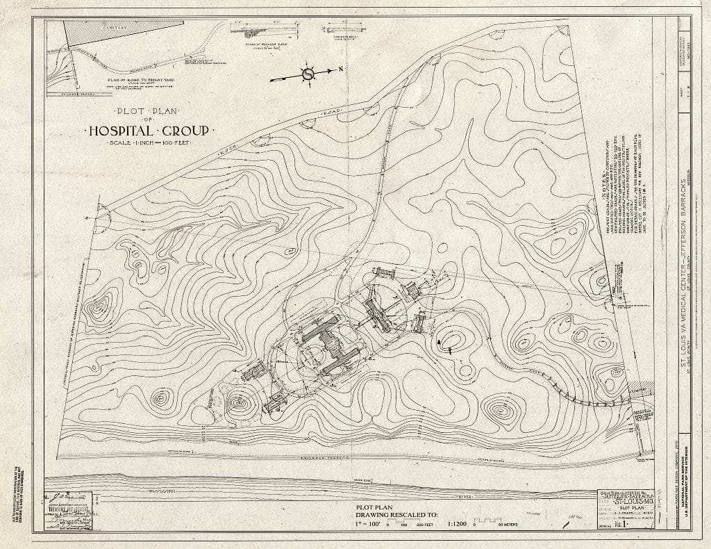 Blueprint Plot Plan - U.S. Veterans Hospital, Jefferson Barracks, VA Medical Center, Jefferson Barracks Division1 Jefferson Barracks Drive, Saint Louis, Independent City, MO