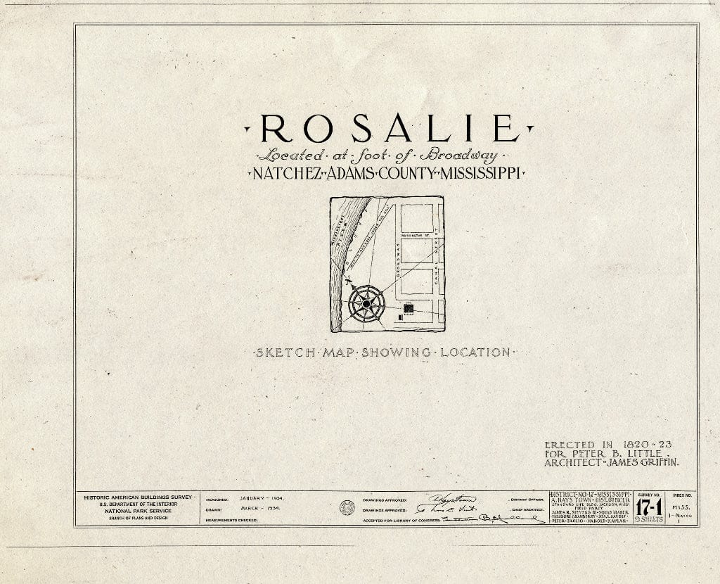 Blueprint HABS Miss,1-Natch,1- (Sheet 0 of 9) - Rosalie, 100 Orleans Street, Natchez, Adams County, MS