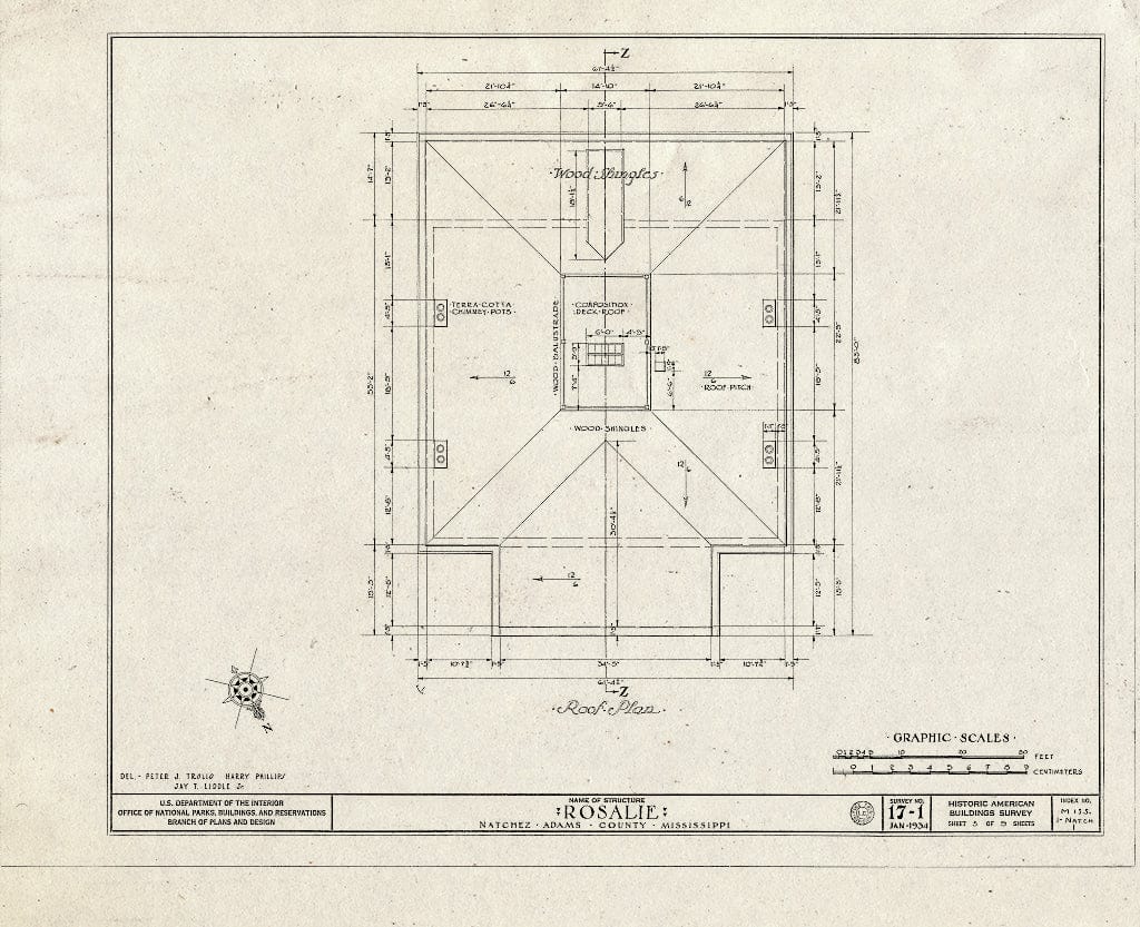 Blueprint HABS Miss,1-Natch,1- (Sheet 5 of 9) - Rosalie, 100 Orleans Street, Natchez, Adams County, MS