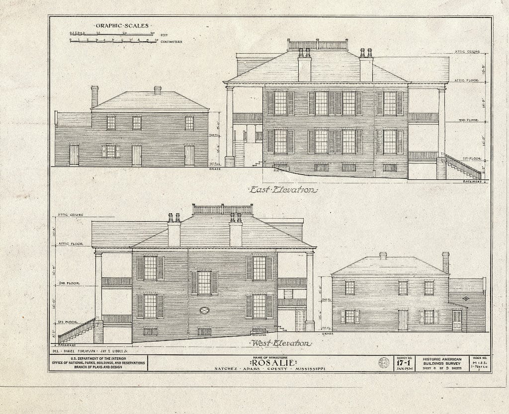Blueprint HABS Miss,1-Natch,1- (Sheet 8 of 9) - Rosalie, 100 Orleans Street, Natchez, Adams County, MS