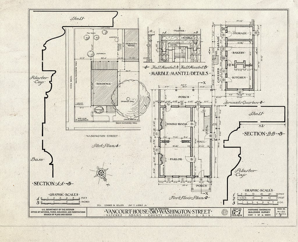 Blueprint HABS Miss,1-Natch,3- (Sheet 1 of 6) - Van Court House, 510 Washington Street, Natchez, Adams County, MS