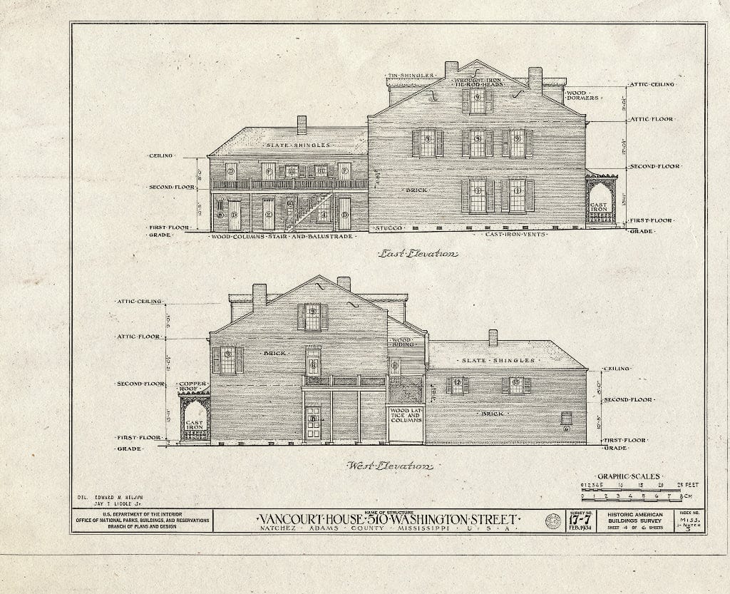 Blueprint HABS Miss,1-Natch,3- (Sheet 4 of 6) - Van Court House, 510 Washington Street, Natchez, Adams County, MS