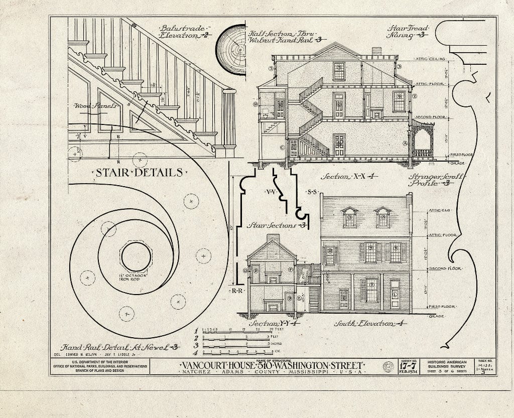 Blueprint HABS Miss,1-Natch,3- (Sheet 5 of 6) - Van Court House, 510 Washington Street, Natchez, Adams County, MS