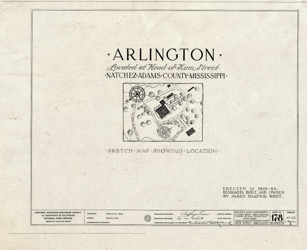 Blueprint HABS Miss,1-Natch,4- (Sheet 0 of 10) - Arlington, Main Street, Natchez, Adams County, MS