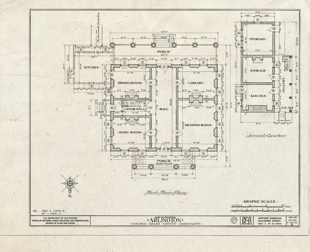 Blueprint HABS Miss,1-Natch,4- (Sheet 2 of 10) - Arlington, Main Street, Natchez, Adams County, MS