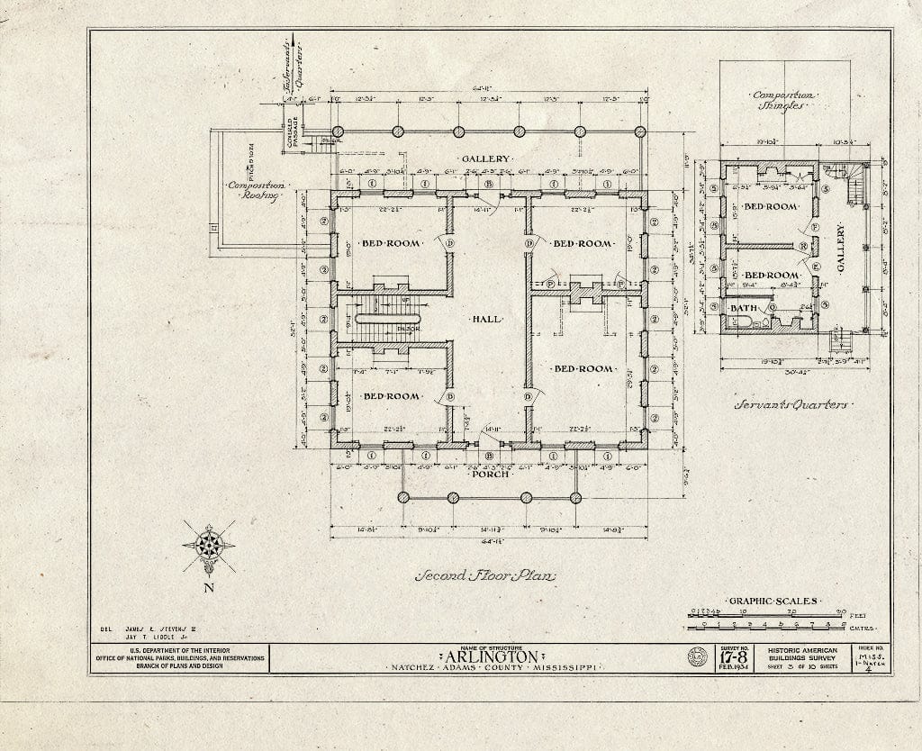Blueprint HABS Miss,1-Natch,4- (Sheet 3 of 10) - Arlington, Main Street, Natchez, Adams County, MS