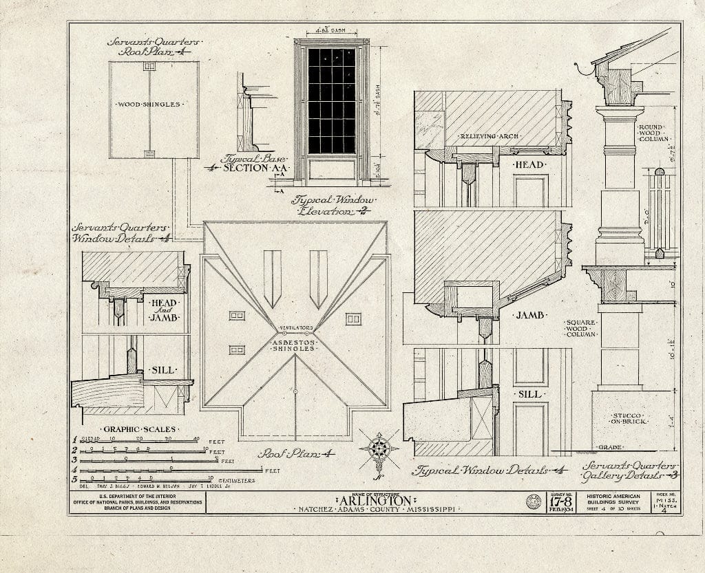 Blueprint HABS Miss,1-Natch,4- (Sheet 4 of 10) - Arlington, Main Street, Natchez, Adams County, MS
