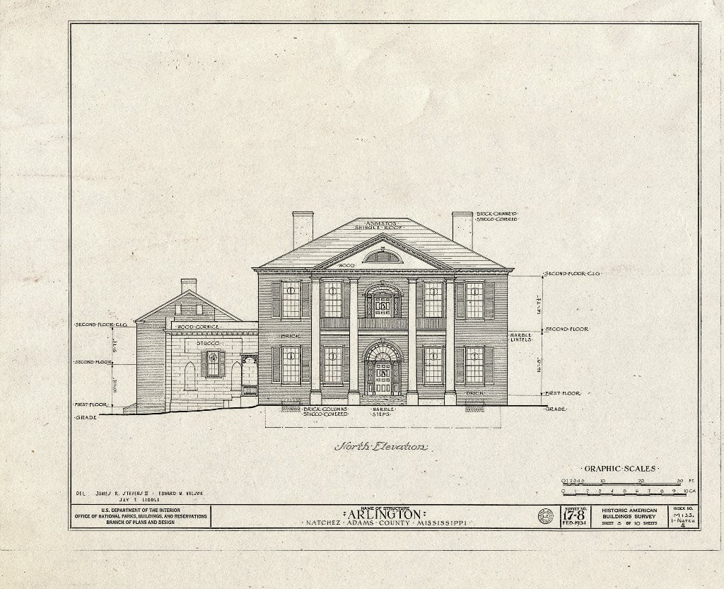 Blueprint HABS Miss,1-Natch,4- (Sheet 5 of 10) - Arlington, Main Street, Natchez, Adams County, MS