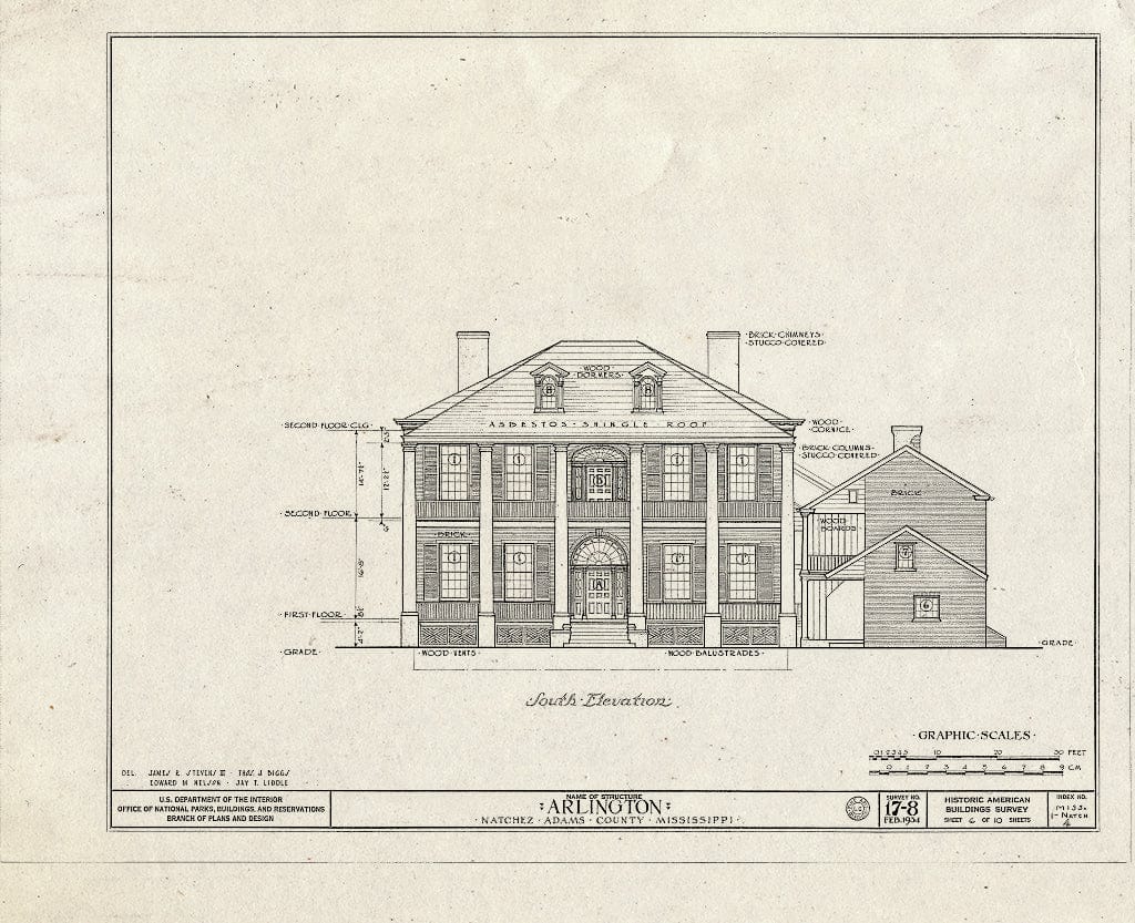 Blueprint HABS Miss,1-Natch,4- (Sheet 6 of 10) - Arlington, Main Street, Natchez, Adams County, MS
