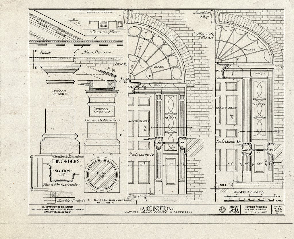 Blueprint HABS Miss,1-Natch,4- (Sheet 9 of 10) - Arlington, Main Street, Natchez, Adams County, MS