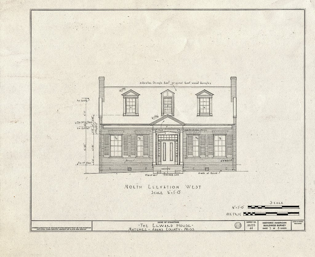 Blueprint HABS Miss,1-Natch,16- (Sheet 3 of 8) - Elward House, 612 Washington Street, Natchez, Adams County, MS