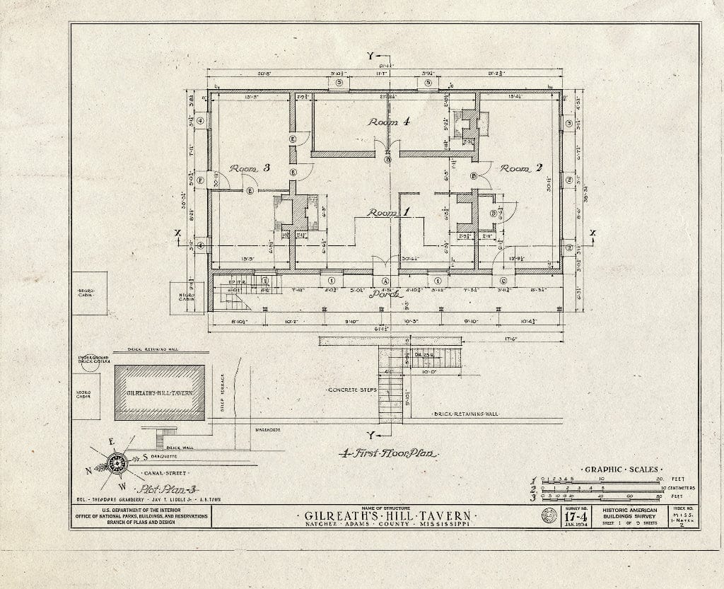 Blueprint HABS Miss,1-Natch,2- (Sheet 1 of 9) - Gilreath's Hill, Canal Street, Natchez, Adams County, MS