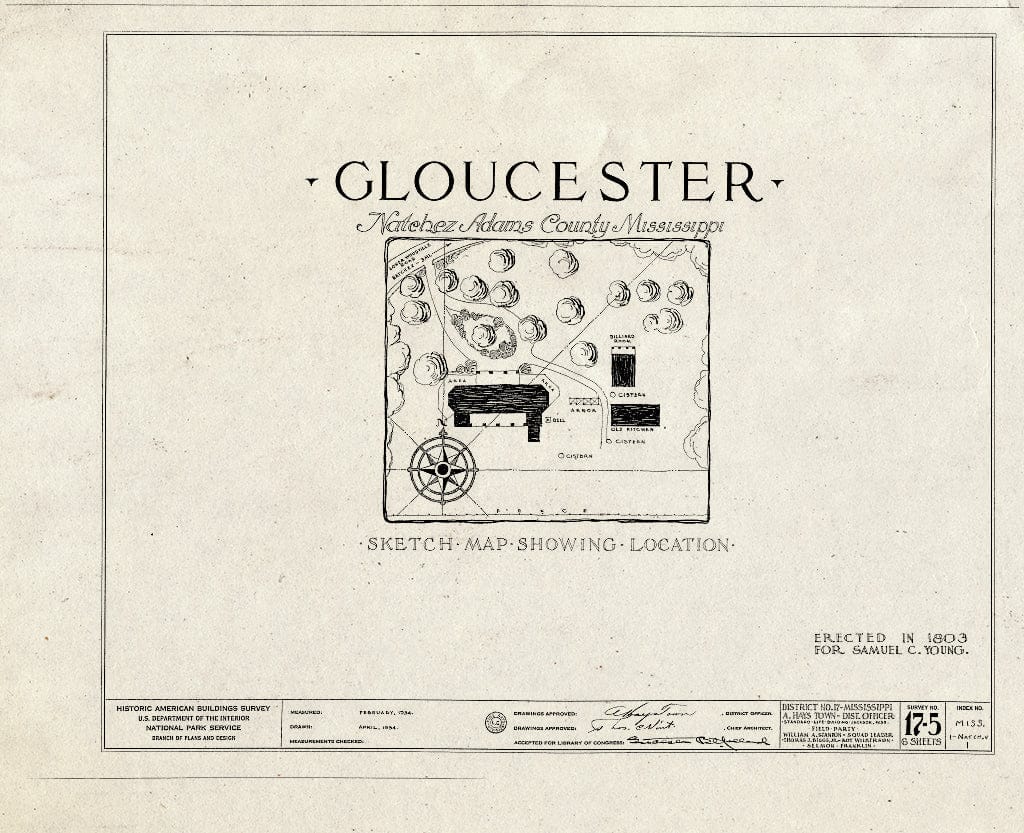 Blueprint HABS Miss,1-Natch.V,1- (Sheet 0 of 6) - Gloucester, Lower Woodville Road, Natchez, Adams County, MS