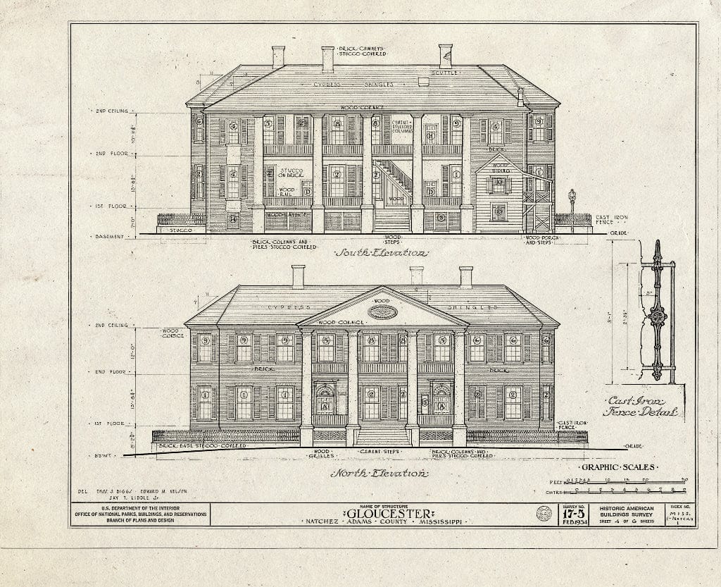 Blueprint HABS Miss,1-Natch.V,1- (Sheet 4 of 6) - Gloucester, Lower Woodville Road, Natchez, Adams County, MS