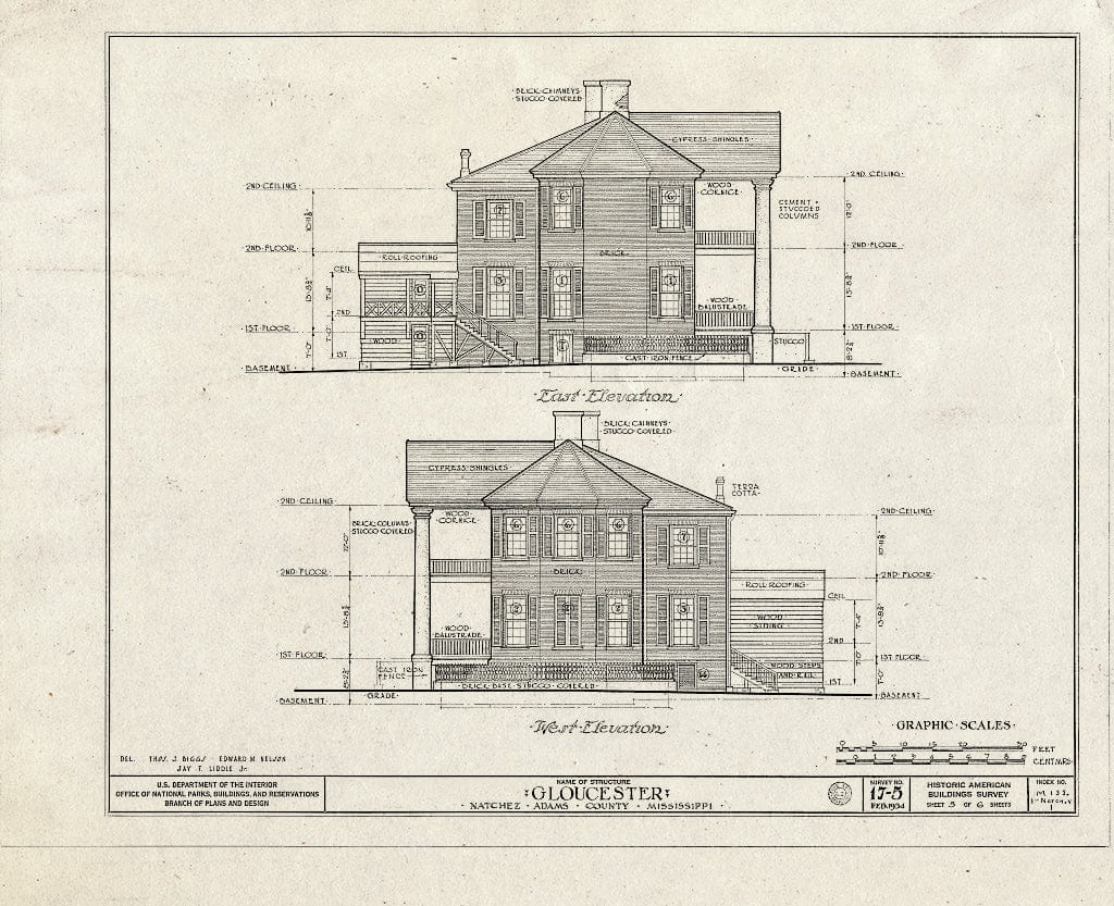 Blueprint HABS Miss,1-Natch.V,1- (Sheet 5 of 6) - Gloucester, Lower Woodville Road, Natchez, Adams County, MS