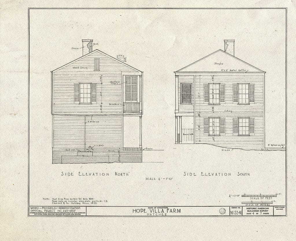 Blueprint HABS Miss,1-Natch.V,7- (Sheet 4 of 7) - Hope Farm (Villa), Auburn Avenue & Homochitto Street, Natchez, Adams County, MS