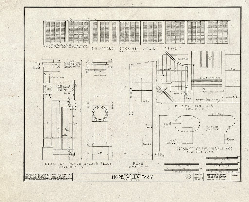 Blueprint HABS Miss,1-Natch.V,7- (Sheet 6 of 7) - Hope Farm (Villa), Auburn Avenue & Homochitto Street, Natchez, Adams County, MS