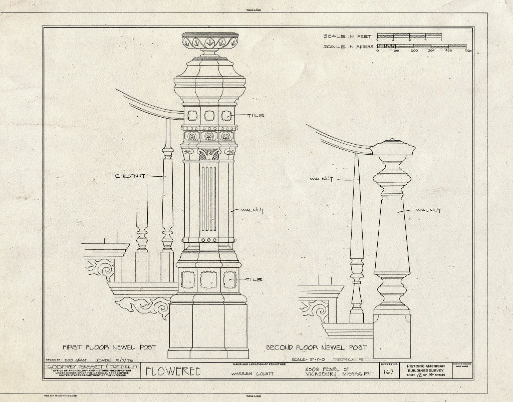 Blueprint HABS Miss,75-Vick,22- (Sheet 12 of 14) - Floweree, 2309 Pearl Street, Vicksburg, Warren County, MS