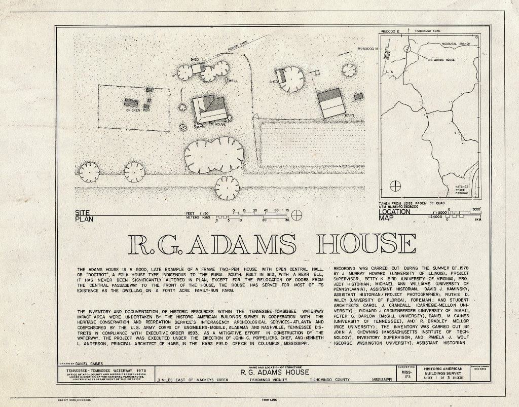 Blueprint HABS Miss,71-Tish.V,1- (Sheet 1 of 3) - R. G. Adams House, Mackeys Creek Vicinity, Tishomingo, Tishomingo County, MS
